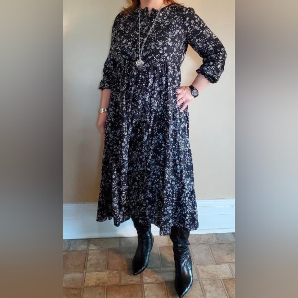Zara Elegant Black Floral Dress